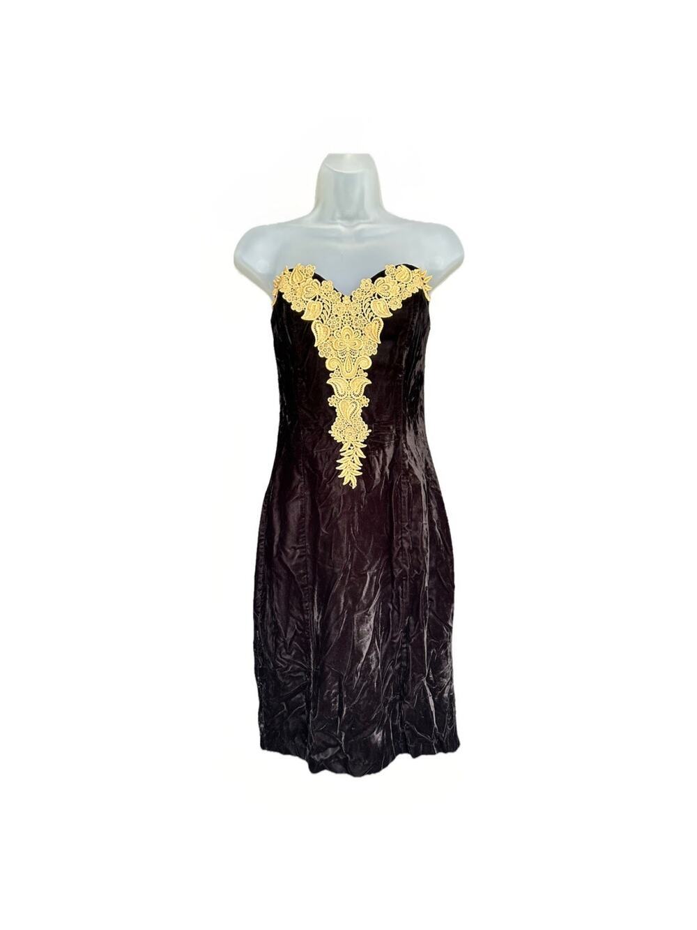 VTG 80s Claudine Bueche Strapless Velvet Sweetheart Cocktail Dress Size 12